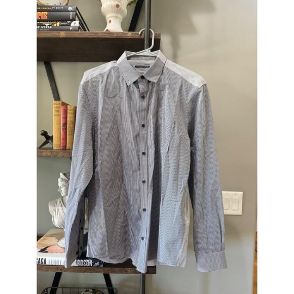 Elie Tahari Classic Fit Button Up Checkered Dress Shirt Black White Mens Size La - Picture 1 of 6